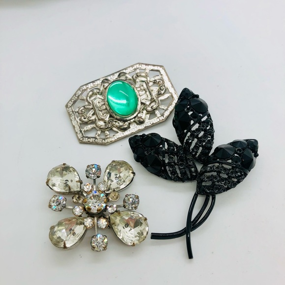 Vintage Brooch Lot Black signed Weiss - Picture 6 of 9